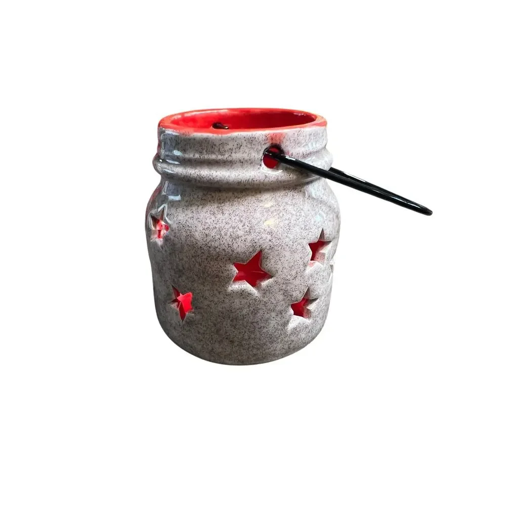 Rustic Ceramic‎ Star Lantern Speckled Grey Red Interior Mason Jar Style 3.5